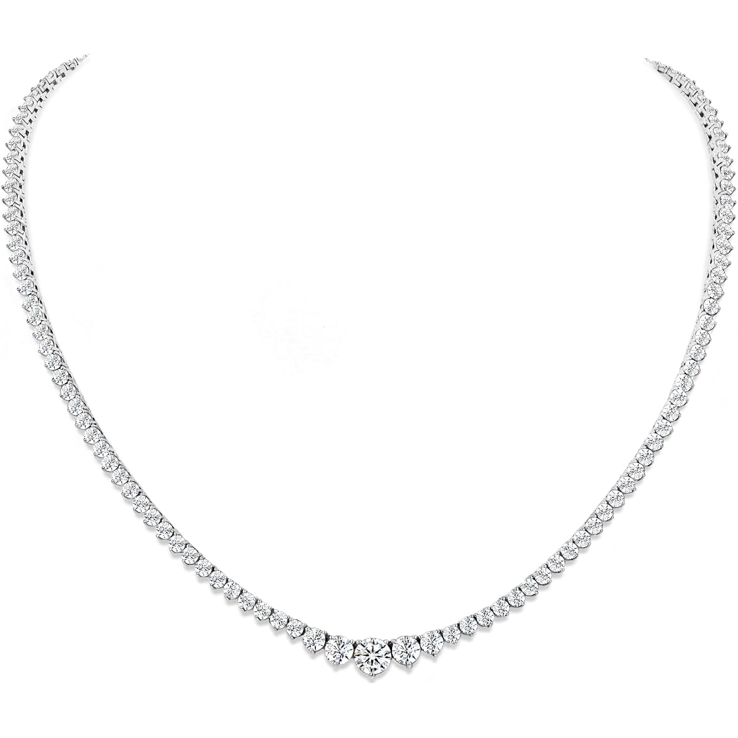 Gradual Moissanite Tennis Chain Necklace:925 Sterling Silver 14k White Gold Plated Elegant Moissanite Necklace Dainty Simple Trendy Lab Diamond Jewelry Hypoallergenic Fashion Party Prom Wedding Birthday Gifts for Women