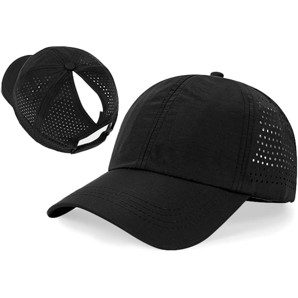 Womens UPF 50+ Baseball Cap Waterproof Quick Dry Adjustable Ponytail Hat for Running Hiking Golf Black