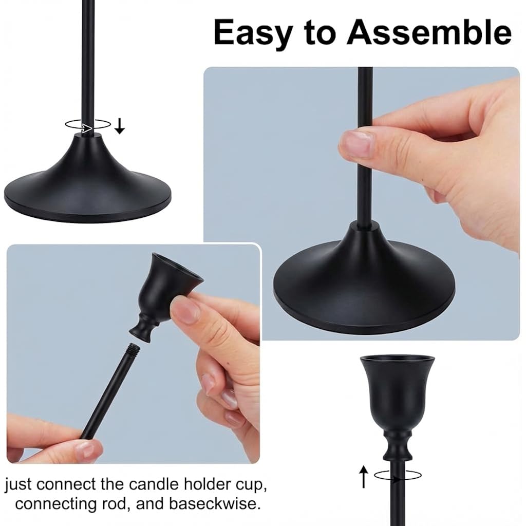 Black Taper Candle Holders Set of 3, Metal Vintage Candlestick Stands for Dining Table Centerpiece, Wedding Decor, Fireplace Mantel, Housewarming Gift