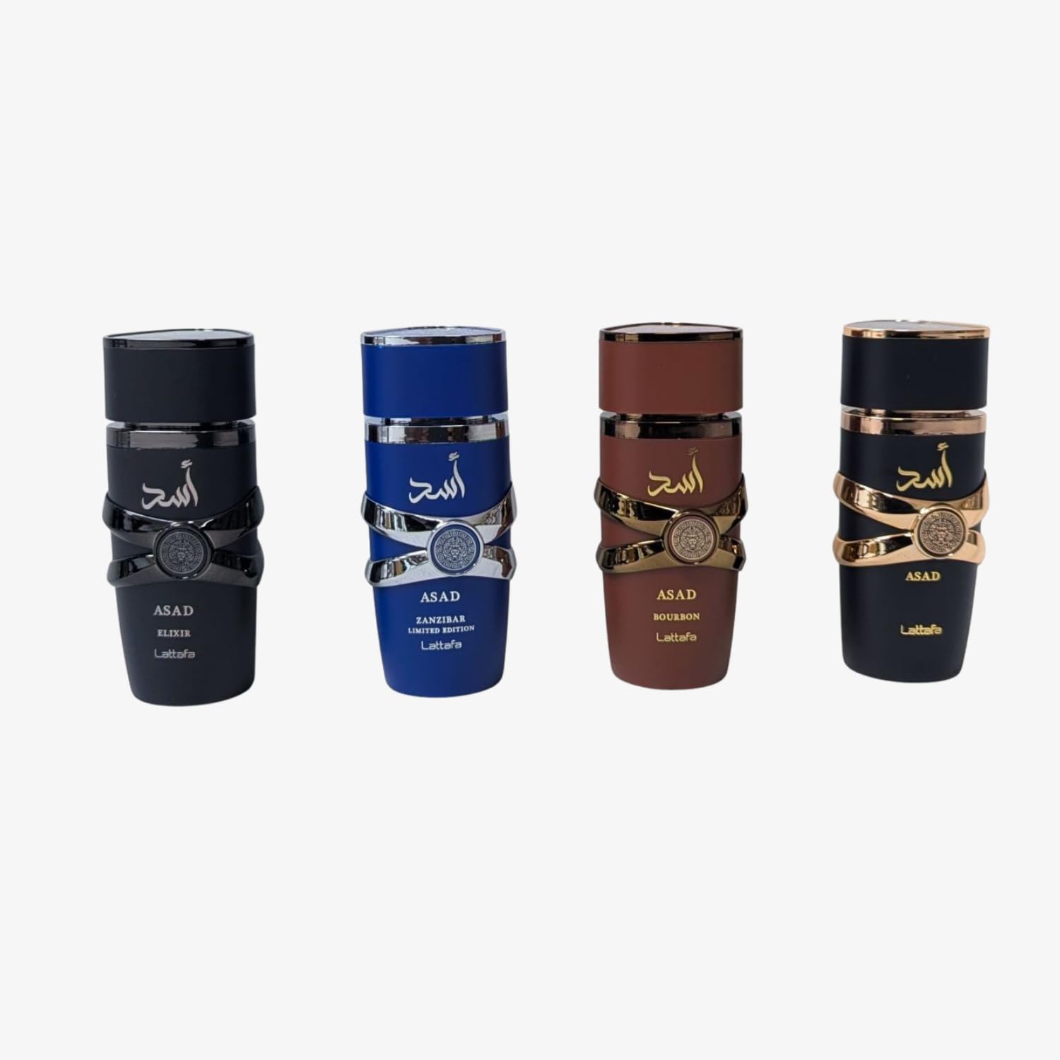 Lattafa Asad 4-Piece Gift Set 25ml – Men's Oriental Fragrance Collection | Asad, Elixir, Bourbon & Asad Zanzibar LE