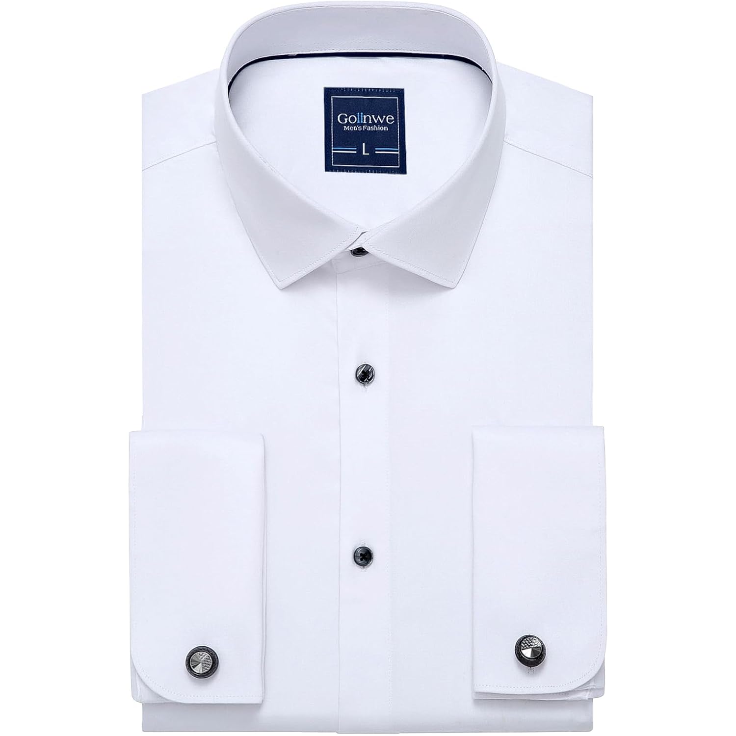 Gollnwe Men'S Dress Shirt French Cuff Shirt For Men Slim Fit Stretch Spread Collar With Metal Cufflink