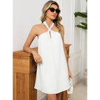 Ihot Women'S Halter Neck Mini Dress Sleeveless Boho Flowy A-Line Beach Vacation Sundress