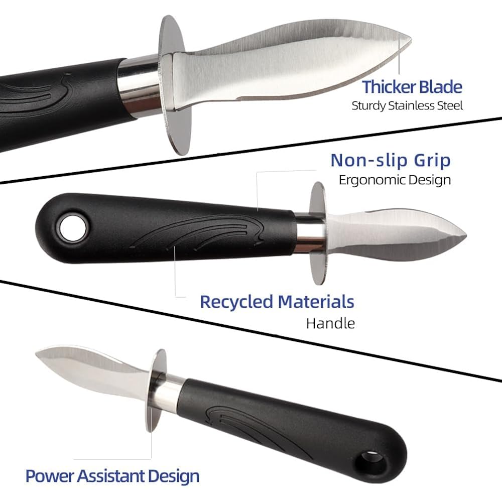 Oyster Knife Shucker Set Oyster Shucking Knife and Gloves Cut Resistant Level 5 Protection Seafood Opener Kit Tools Gift(2knifes+2Glove+1Cloth)