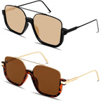 Guvivi Retro Oversized Aviator Sunglasses For Women Men Square Double Bridge Pilot Sun Glasses 70S Trendy Shades