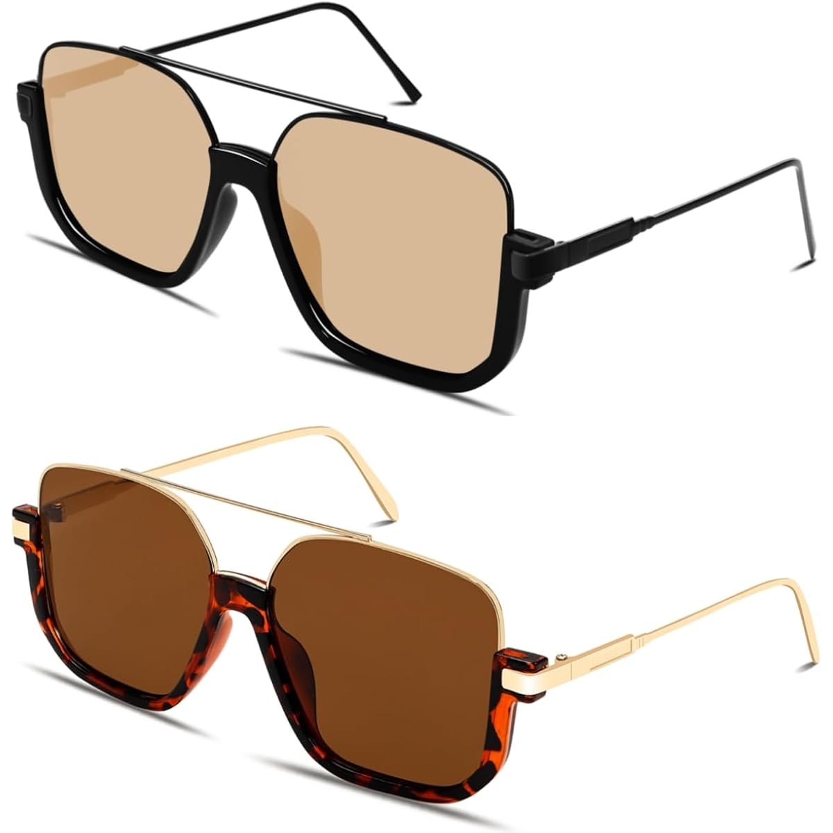 Guvivi Retro Oversized Aviator Sunglasses For Women Men Square Double Bridge Pilot Sun Glasses 70S Trendy Shades
