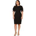 Adrianna Papell Women's Knit Crepe Pearl Midi Dress | Knee Length Cocktail Dress with Pearl Trim & Tailored Fit