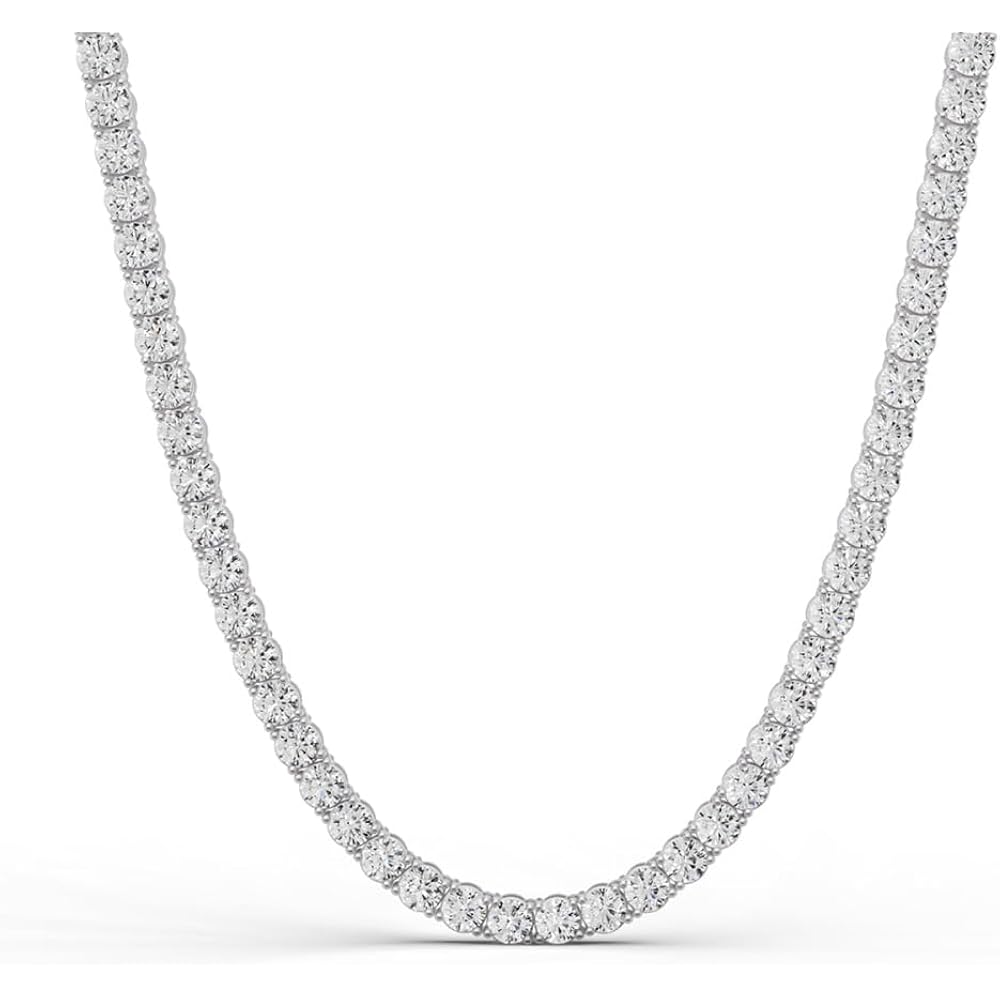 5 Carat to 30 Carat Lab-Grown Diamond Tennis Necklace | 14K Yellow or White Gold Straight Line Necklace 16-20 inch | E-F Color and VS1 Clarity