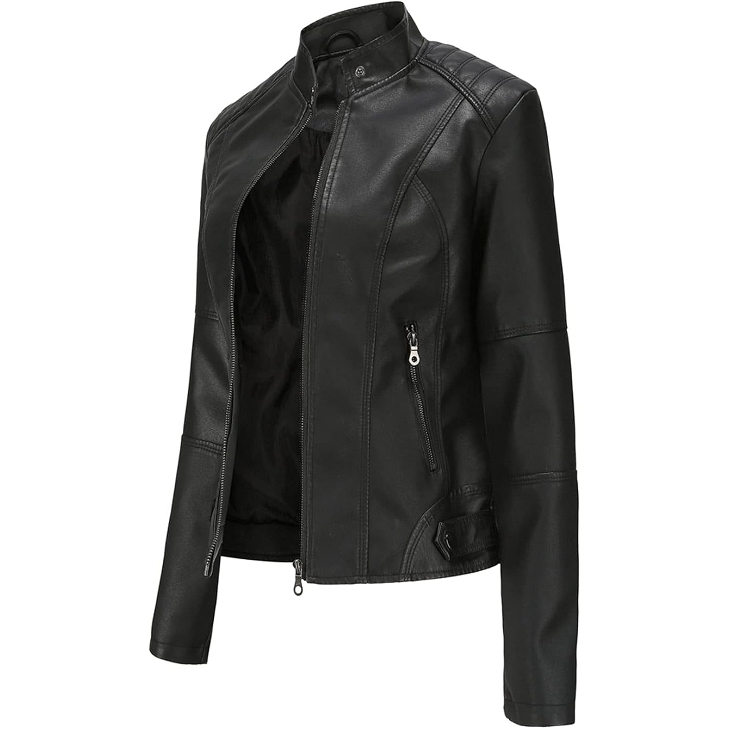 DEAR MODEL Faux Leather Jacket Women Bomber Jacket Women's Belted Motorcycle Jacket