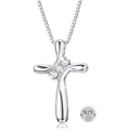 FUNRUN JEWELRY 925 Sterling Silver Cross Necklace for Women 3 Stone Cubic Zirconia Silver Cross Pendant Necklaces with 1 MM Box Chain,18 Inches