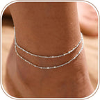MIDEEO Gold/Silver Ankle Bracelets for Women,14K Gold Anklets for Women Waterproof Cuban Link Heart Beads Herringbone Rhinestone Anklets Set Layered Anklet Bracelets for Women Gold Jewelry Gift