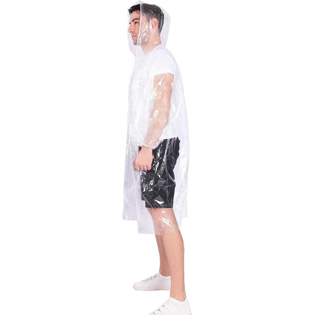 Cooy Rain Ponchos,With Drawstring Hood （10 Pack） Emergency Disposable Rain Ponchos Family Pack For Adults,Clear
