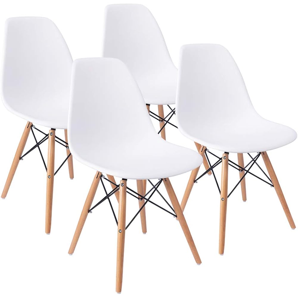 Furmax Modern Style Dining Chair Mid Century Modern Dsw Chair, Shell Lounge Plastic Chair For Kitchen, Dining, Bedroom, Living Room Side Chairs Set Of 4(White)