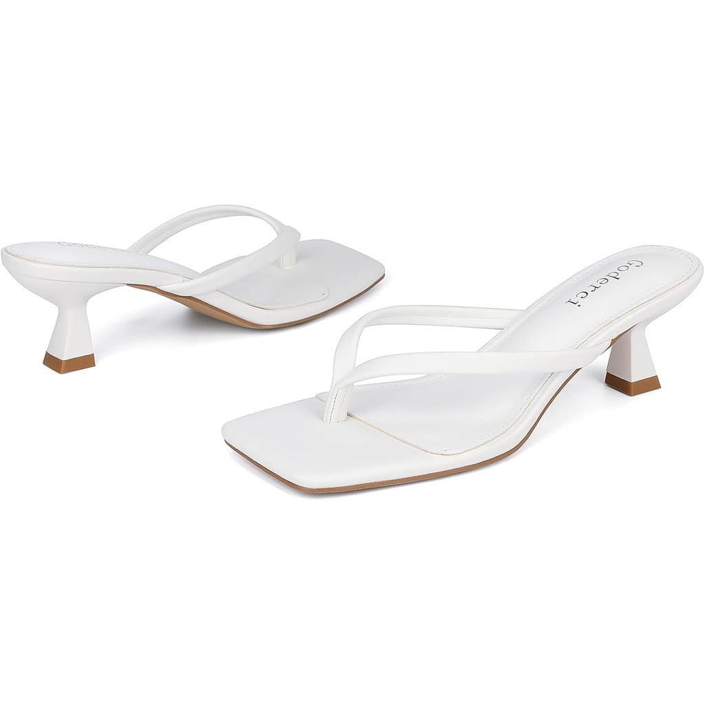Kitten Flip Flop Thong Low Heels For Women Square Open Toe Slip On Heeled Sandals