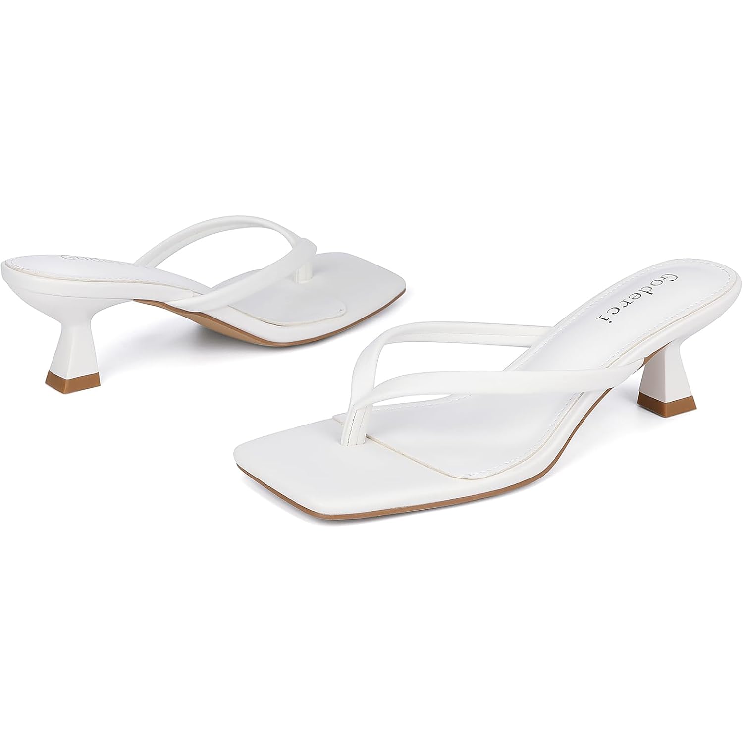 Kitten Flip Flop Thong Low Heels For Women Square Open Toe Slip On Heeled Sandals