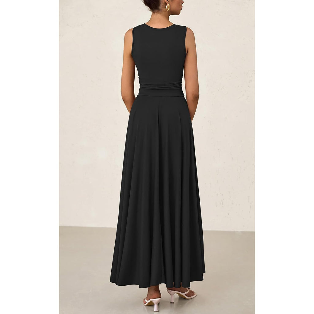 Prettygarden Womens Summer Dresses 2026 Casual Sleeveless Crewneck Aline Maxi Dress Stretch Tank Flowy Long Dresses