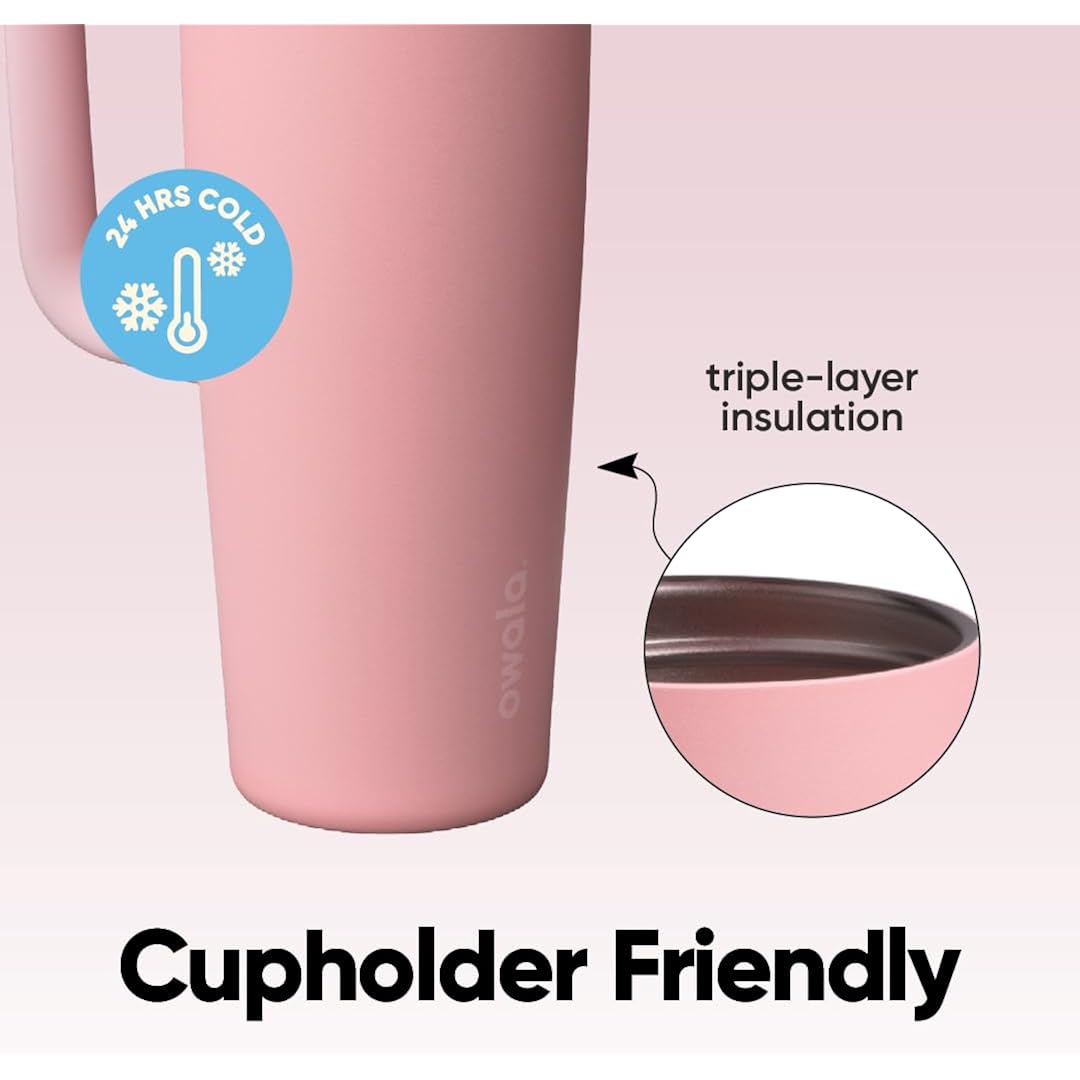 Owala Freesip Tumbler Insulated Stainless Steel Water Bottle With Built-In Straw And Side Handle, For Travel, Work, School, And Sports, 30Oz, Bpa Free, Leak Proof, Rose Quartz