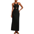 Shenhe Women'S Petal Backless Linen Maxi Dress Keyhole Cut Out Vacation Zipper Summer Dresses