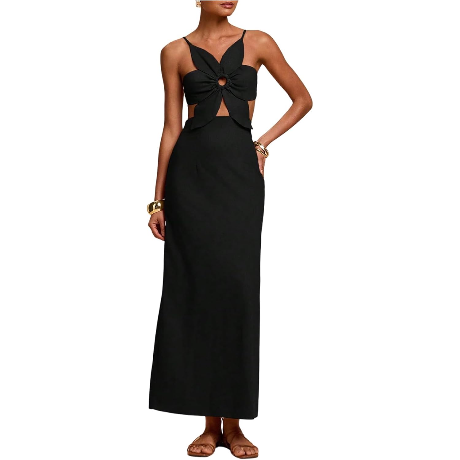 Shenhe Women'S Petal Backless Linen Maxi Dress Keyhole Cut Out Vacation Zipper Summer Dresses