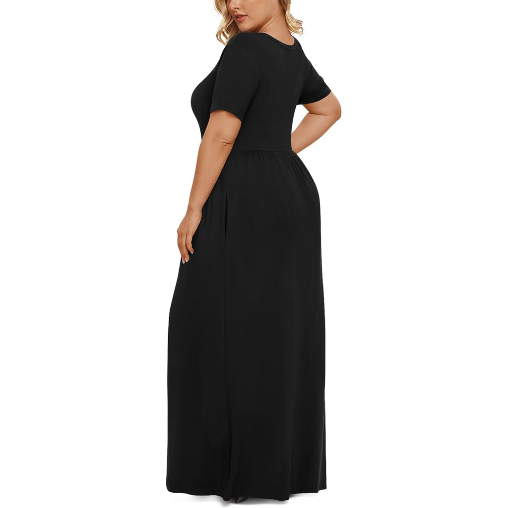 Longyuan Women'S Plus Size Maxi Dresses Summer Short Sleeve Casual Long Dress 2026 Xl-6Xl