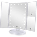 Flymiro Tri-Fold Lighted Vanity Makeup Mirror With 3X/2X Magnification,Light Up Mirror For Makeup,Touch Screen 21 Leds,180° Rotation Countertop Cosmetic Mirror,Gifts For Women Mom Teen Girls