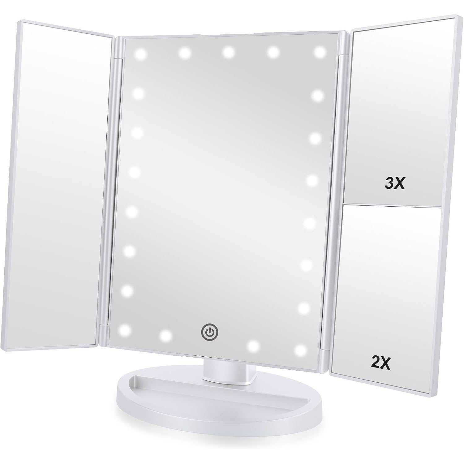 Flymiro Tri-Fold Lighted Vanity Makeup Mirror With 3X/2X Magnification,Light Up Mirror For Makeup,Touch Screen 21 Leds,180° Rotation Countertop Cosmetic Mirror,Gifts For Women Mom Teen Girls
