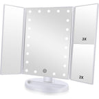 Flymiro Tri-Fold Lighted Vanity Makeup Mirror With 3X/2X Magnification,Light Up Mirror For Makeup,Touch Screen 21 Leds,180° Rotation Countertop Cosmetic Mirror,Gifts For Women Mom Teen Girls