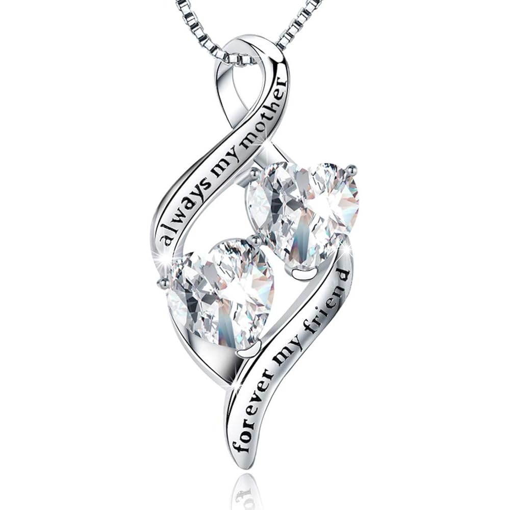Mothers Birthday Gifts 925 Sterling Silver Always My Mother Forever My Friend Mother Son Love Heart Pendant Necklace,Mom Daughter Jewelry Gifts
