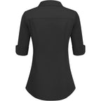 Womens 3/4 Sleeve Button Down Shirt Slim Fit Work Blouses Cotton Dress Shirts Office Tops