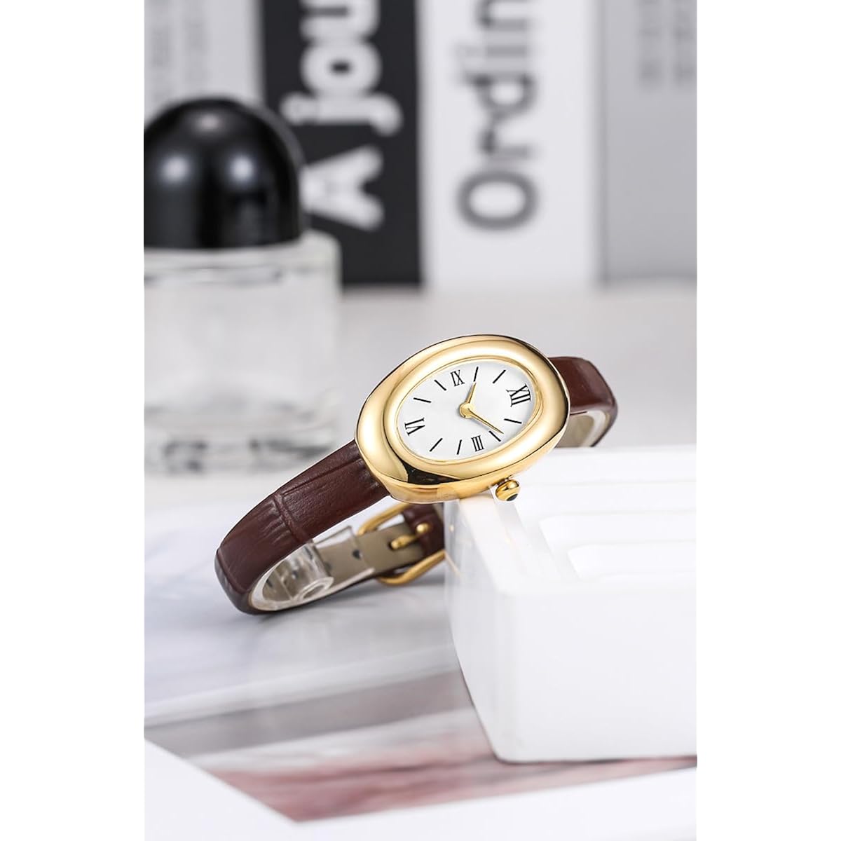 Mastop Bracelet Watch For Women - Elegant 24Mm Oval Dial Bangle Watch - Gold Jewelry Style Quartz Wristwatch - Dainty Vintage