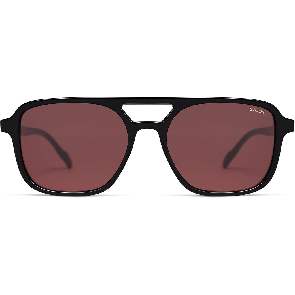 SOJOS Retro Aviator Sunglasses for Women Men,Trendy Rectangle Womens Mens Shades Sun Glasses SJ2202 Black Frame/Red Lens