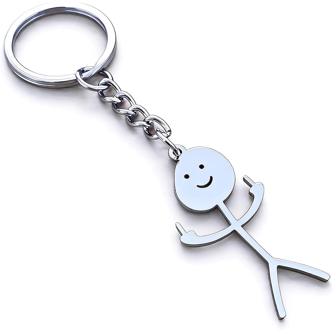 Stainless Steel Funny Doodle Keychain Middle Finger Pendant Keyring Long Distance Friendship Jewelry for Men Women