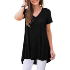 Women's long Tunic Tops to Wear with Leggings Summer Short Sleeve Loose Fit Dressy Shirts M-5XL