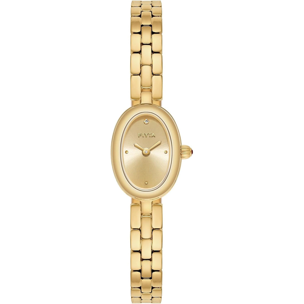 Fiyta Women'S Watch - Elegant Gold Small Oval Vintage Watch With Sapphire Crystal; Ruby-Inlaid Crown, 316L Stainless Steel Dainty Jewelry Bracelet, Timeless Gift For Her