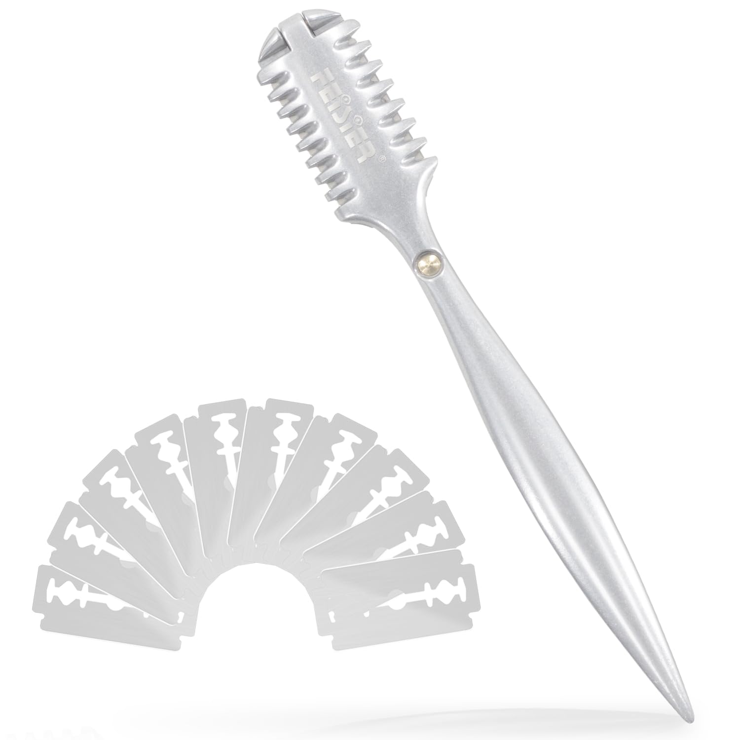 Aluminum Double-Edge Hair Thinning Razor Comb With 10Pcs Blades,Hair Texturizing Cutting Razor Comb For Thin And Thick Hair Trimming And Styling