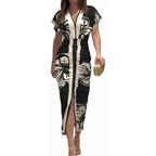 Chicme Summer Dresses For Women Floral Print Plunge V Neck Midi Dress Casual Ruched Slit Bodycon Party Dress