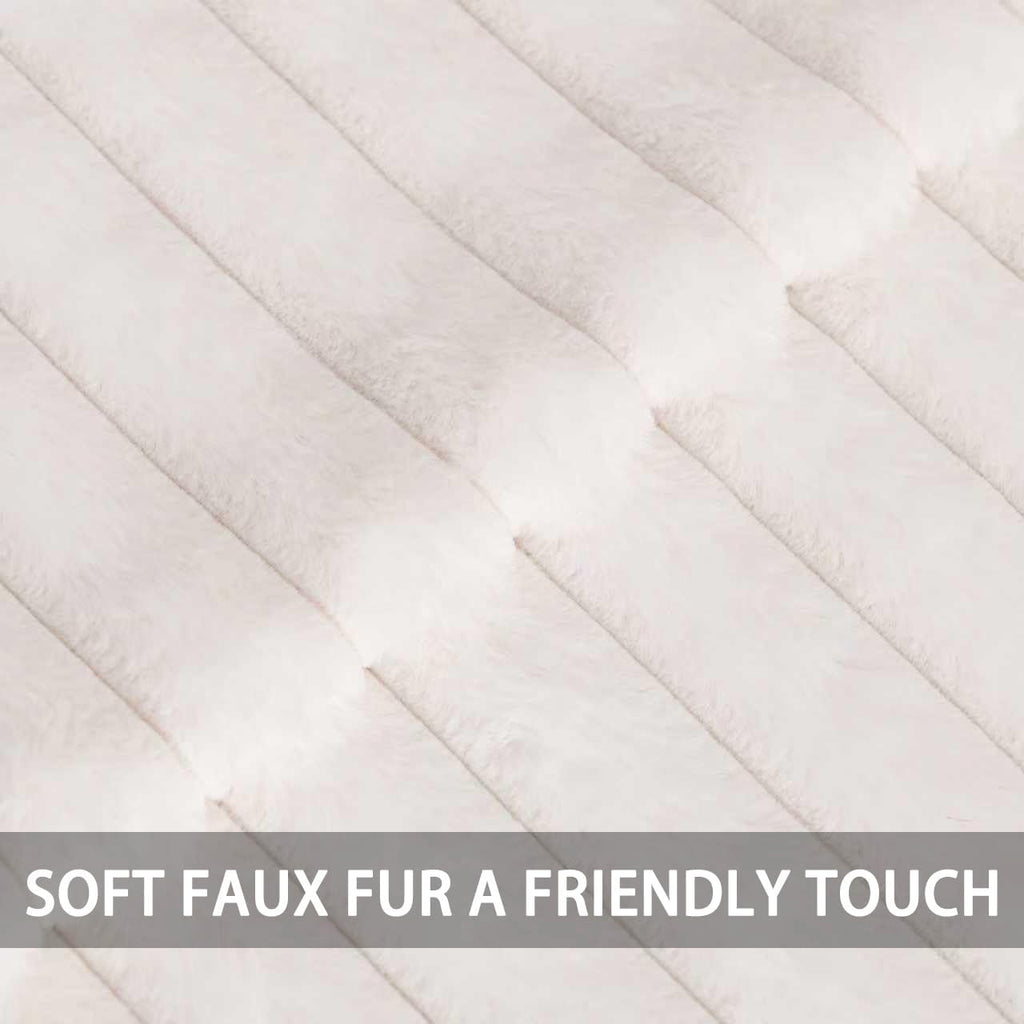 Aegero Pack of 2 Faux Fur Christmas Throw Pillow Covers 18x18 Inch, Soft Plush Striped Neutral Couch Pillow Cover, with Velvet Back Modern Home Decor for Sofa Living Room Couch Bed Cream White