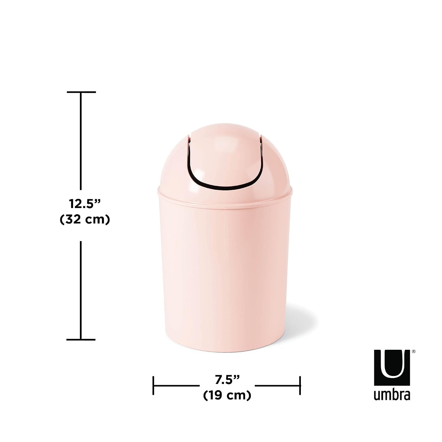 Umbra 1.25 Gallon Mini Waste Can With Removable Swing-Top Lid - Small Garbage Bin For Kitchen, Bathroom, Bedroom, Office - Compact Trash Can Fit Under Tables & Counters - Pink