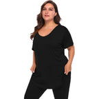 Women Plus Size V-Neck Tunic Tops Loose T Shirt with Pocket