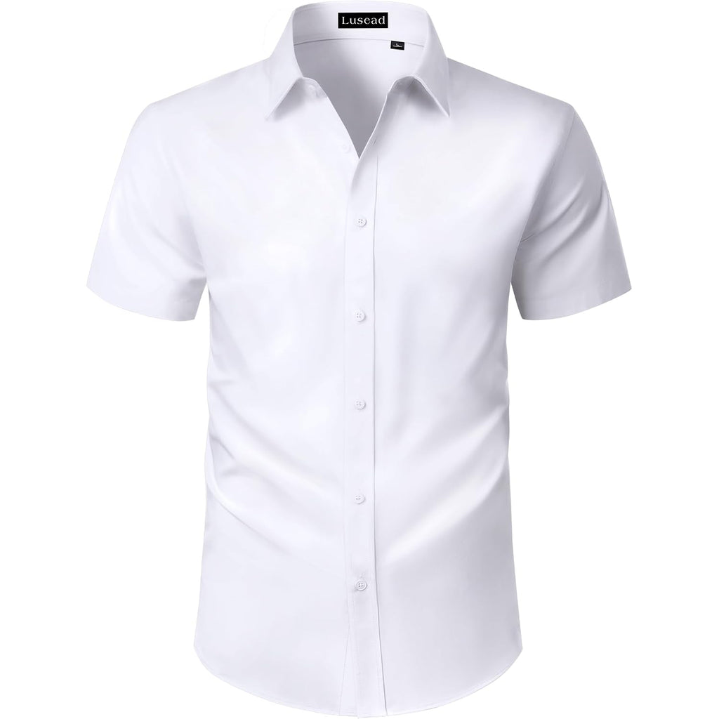 Mens Short Sleeve Dress Shirts Regular Fit Stain Shield Button Down Shirt Casual Business Wedding Stretch Formal Shirt