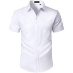 Mens Short Sleeve Dress Shirts Regular Fit Stain Shield Button Down Shirt Casual Business Wedding Stretch Formal Shirt
