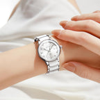 Olevs Women'S Watch Small Face Slim Ceramic And Stainless Steel Bracelet Luxury Diamond Accents Elegant Ladies Dress Wrist Watch Waterproof Luminous Quartz Jewelry Watches Gift For Women
