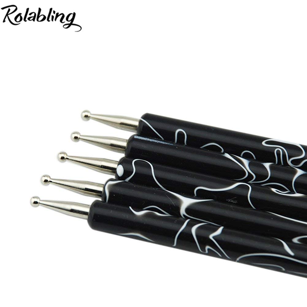 5Pcs Dotting Tools Nail Art Double-Ended Nail Dotting Tool Embossing Stylus Manicure Tools Nail Design, Painting, Sculpting & DIY Decorations Nail Art Tool (Black)