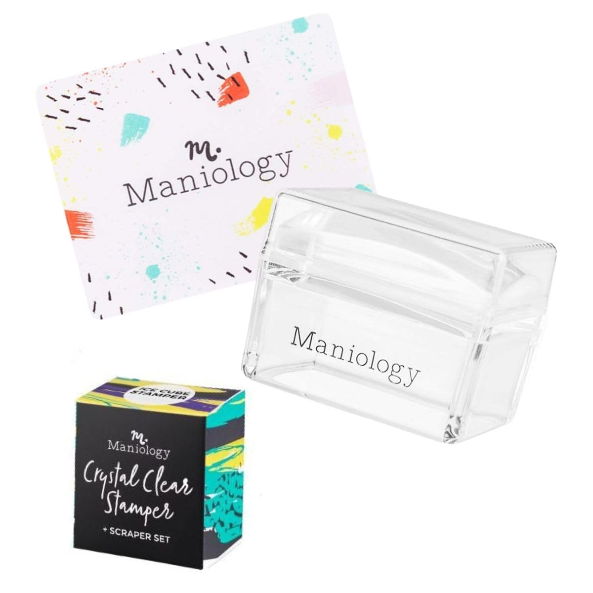 Maniology Ice Cube Clear Rectangular Stamper with Scraper Card | Essential Transparent Nail Stamping Tool for Precise Nail Art Stamp Design Transfer & Placement