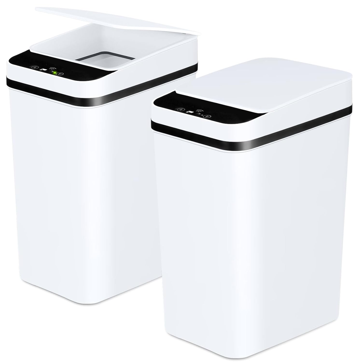 Bathroom Trash Cans With Lid 2 Pack 2.2 Gallon Touchless Automatic Motion Sensor Small Slim Garbage Can, Smart Electric Narrow Garbage Bin For Bedroom Office Kitchen (White)