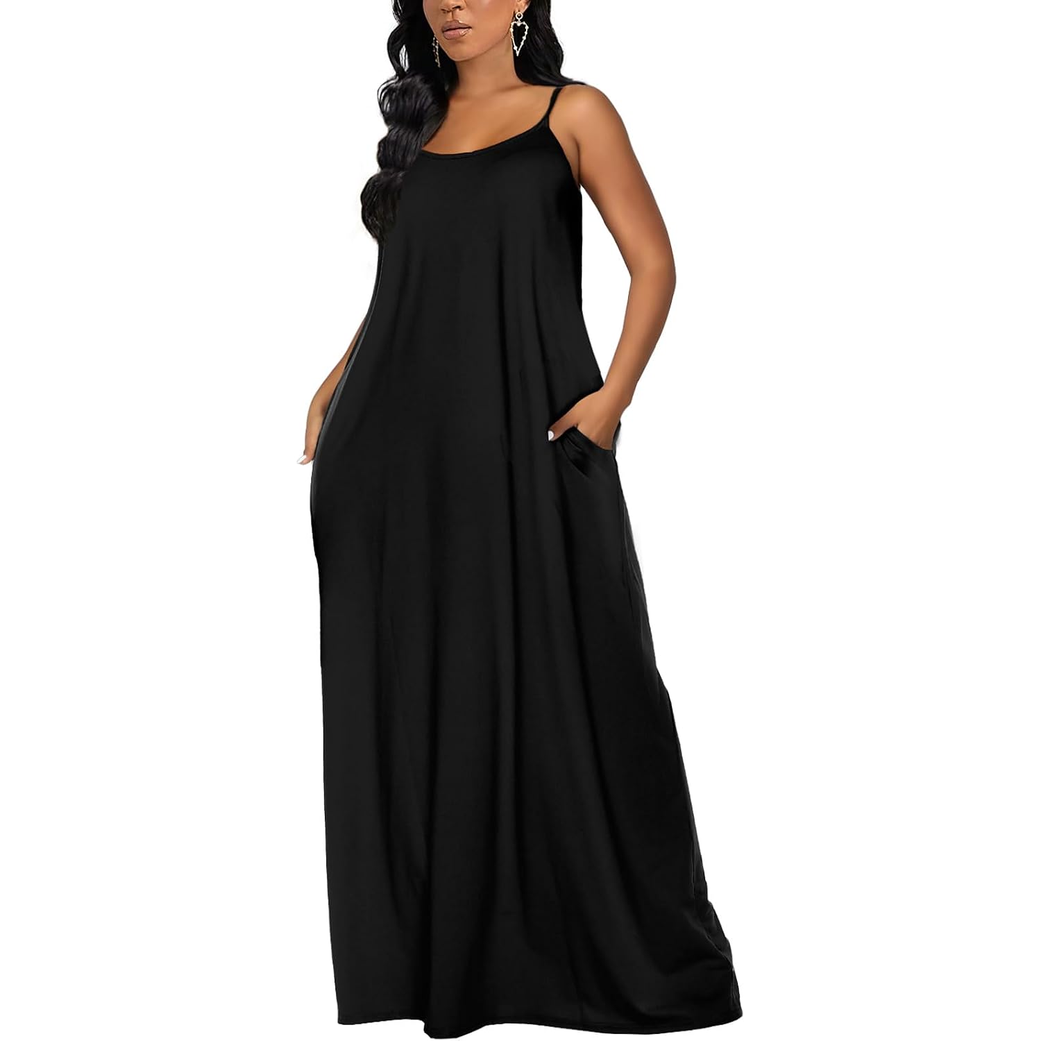 Ofeefan Women'S Maxi Dresses Summer Spaghetti Strap Dress With Pockets