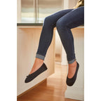 Isotoner Women'S Satin Ballerina Slippers With Classic Ribbon Bow And Suede Sole