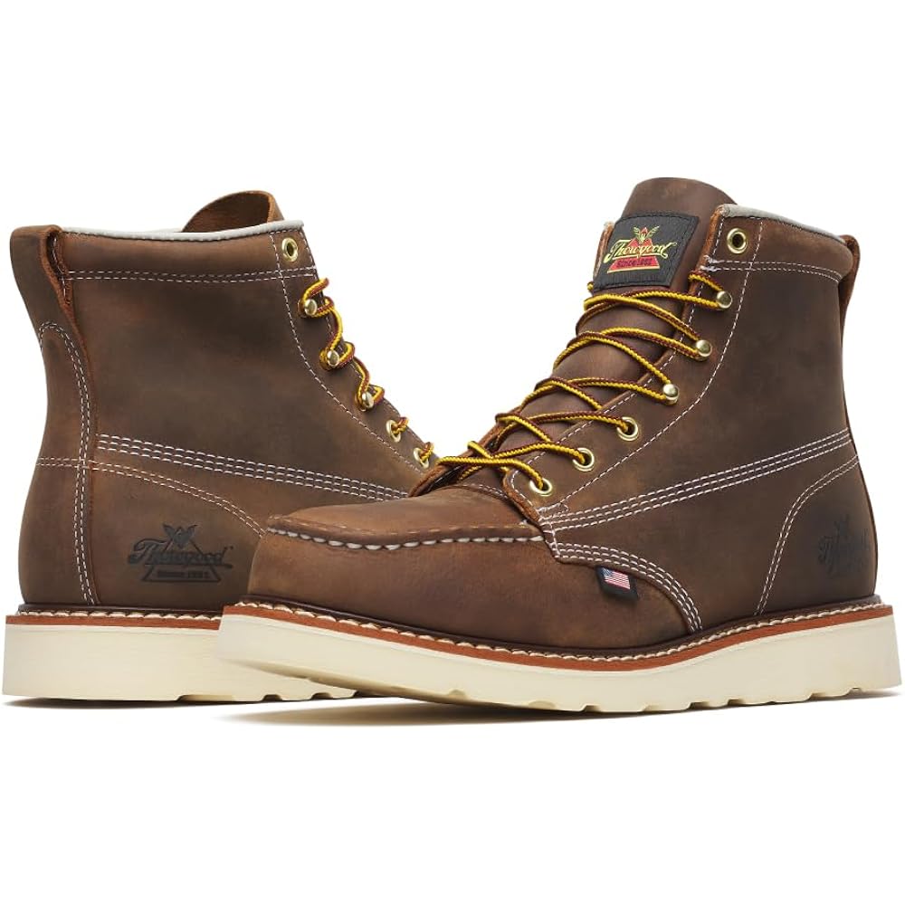 Thorogood American Heritage 6” Steel Toe Work Boots For Men - Full-Grain Leather With Moc Toe, Slip-Resistant Wedge Outsole, And Comfort Insole; Eh Rated