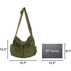 Canvas Messenger Bag Large Hobo Crossbody Bag With Multiple Pockets Casual Shoulder Tote Bag For Women And Men