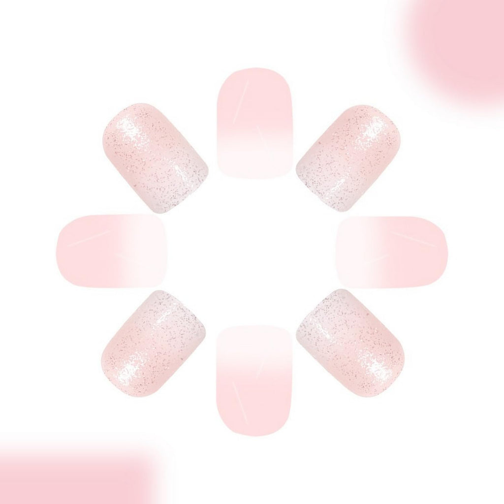 24 Pcs Gradient Pink White Press on Nails Short Square Shaped False Nails with Glitter Designs Fake Nails Bling Acrylic Nails Full Cover Stick on Nails for Women Nails Manicure Decoration