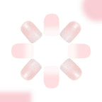 24 Pcs Gradient Pink White Press on Nails Short Square Shaped False Nails with Glitter Designs Fake Nails Bling Acrylic Nails Full Cover Stick on Nails for Women Nails Manicure Decoration